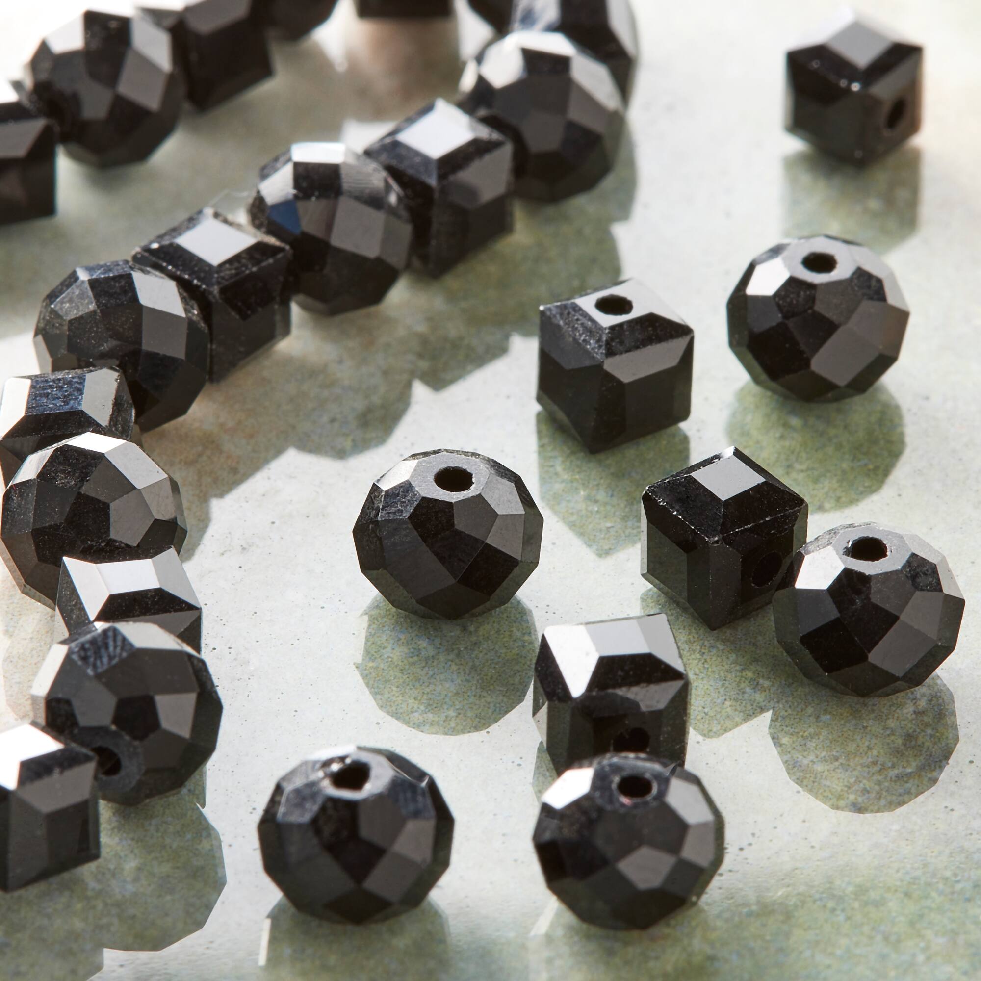 Black Faceted Glass Rondelle & Cube Beads, 6mm by Bead Landing™